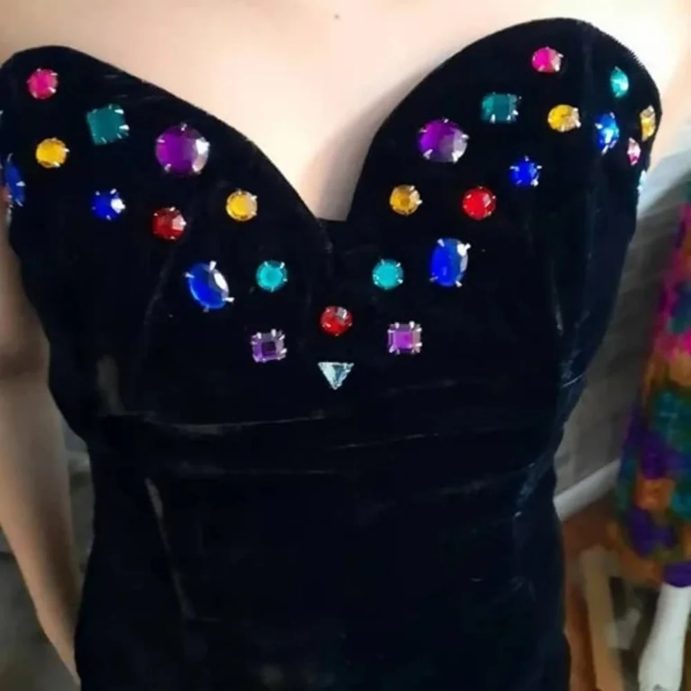 Vintage 90s Roberta Strapless Velvet Mini Dress 7/8 - Picture 5 of 5